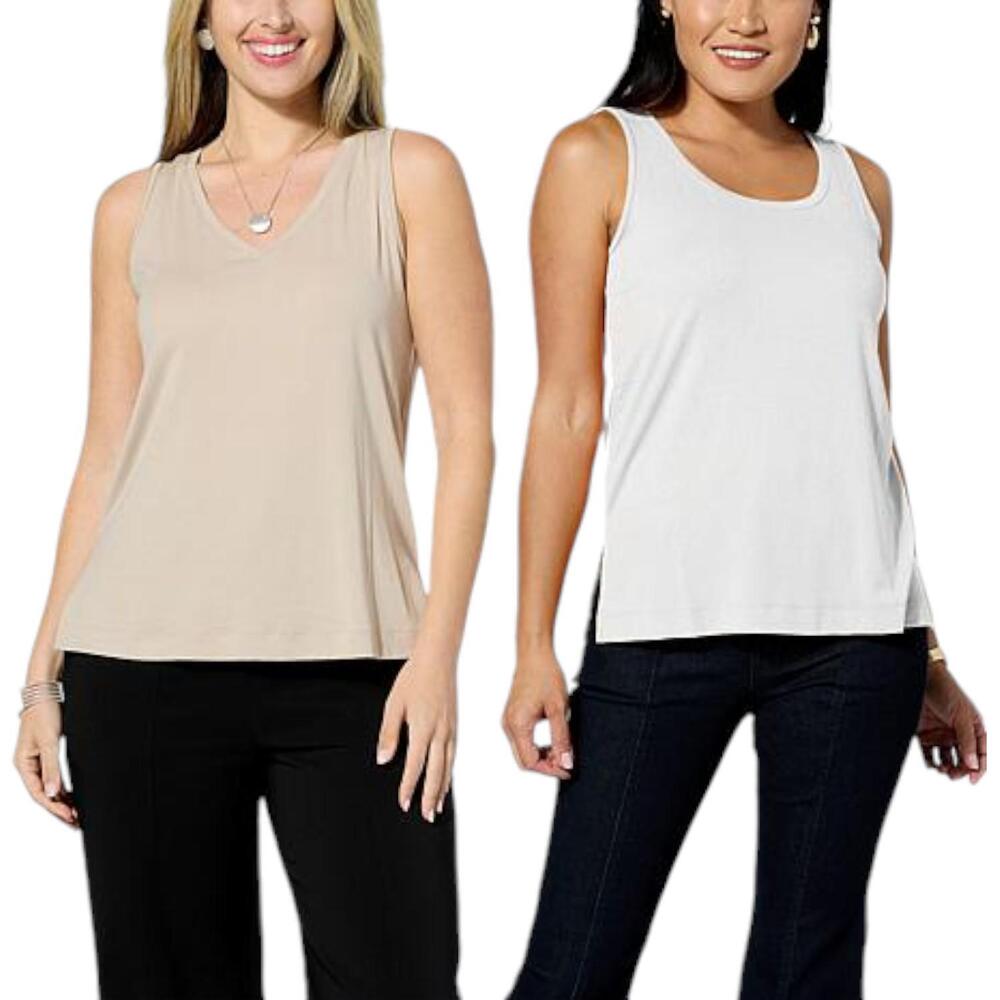 WynneLayers 2-pack Scoop-Neck and V-Neck Tank Set Cloud/Sand - Regular